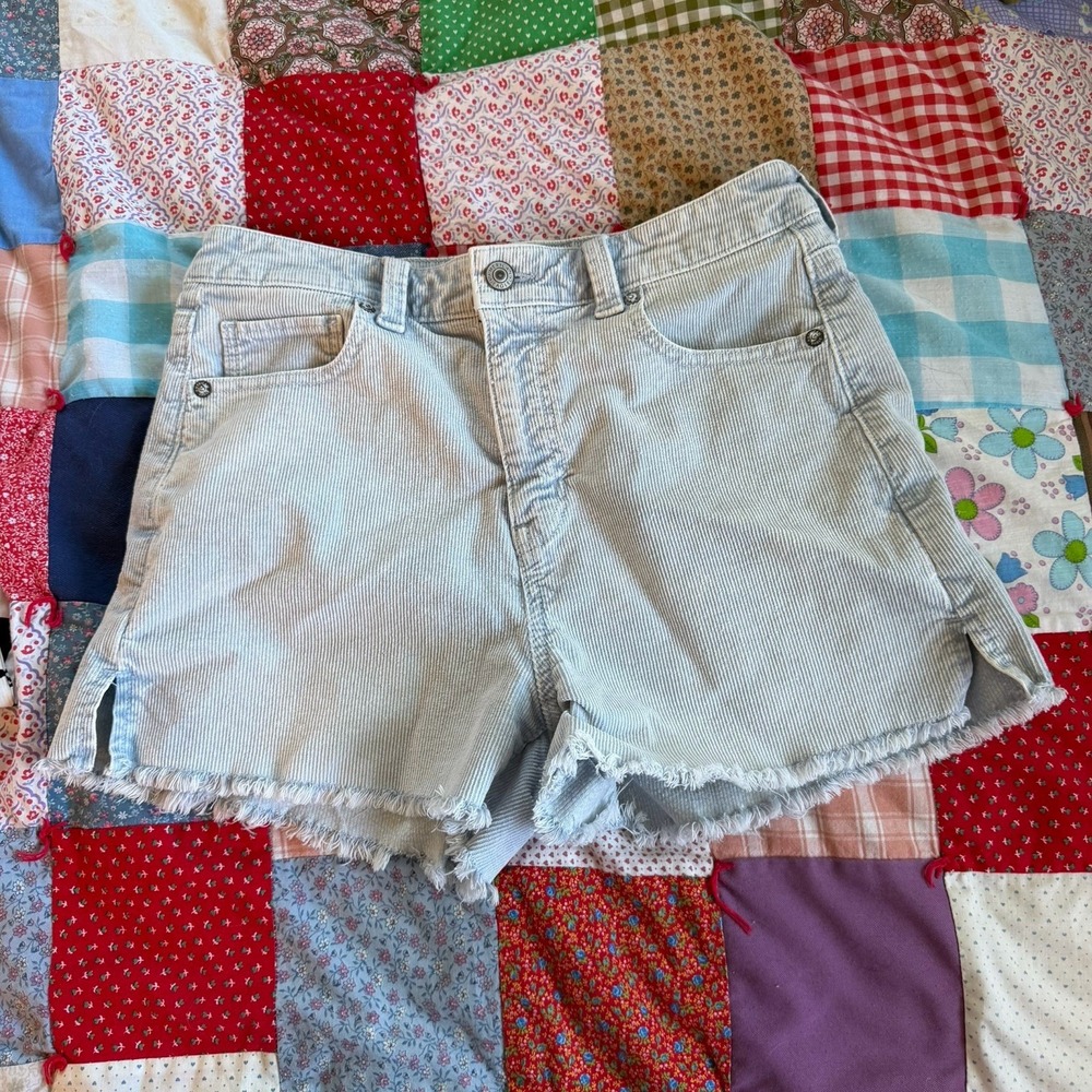 American Eagle Corduroy Shorts Womens 4 Blue Stripe Raw Hem Stretch Festival